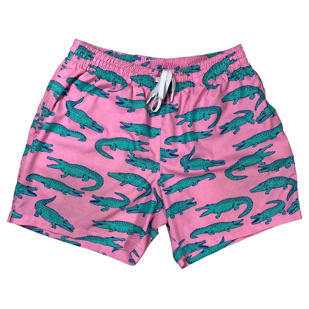 Chubbies Swim Trunks Mens Medium‎ Pink Teal Alligator Print Mesh Lined Shorts